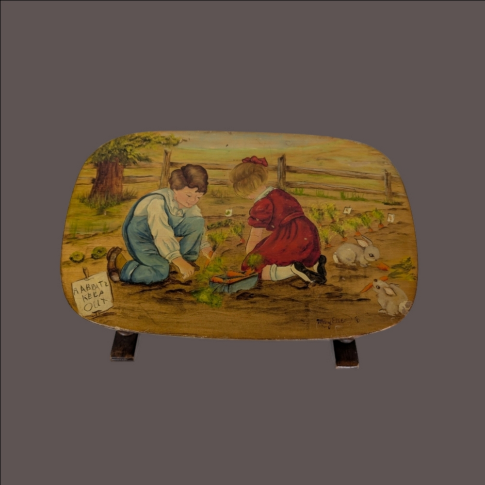Vintage Hand Crafted and Hand Painted with Painted Children Scene Vintage